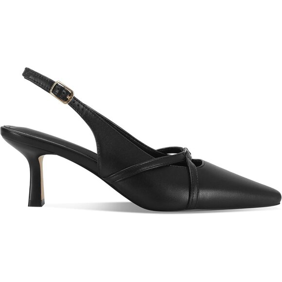 Women's Black Pointed Toe Slingback Pumps Low Kitten Heels Dress Shoes - Picture 4 of 7